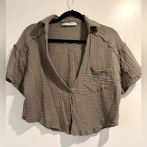 Free People Army Green Cropped T-Shirt Size XS